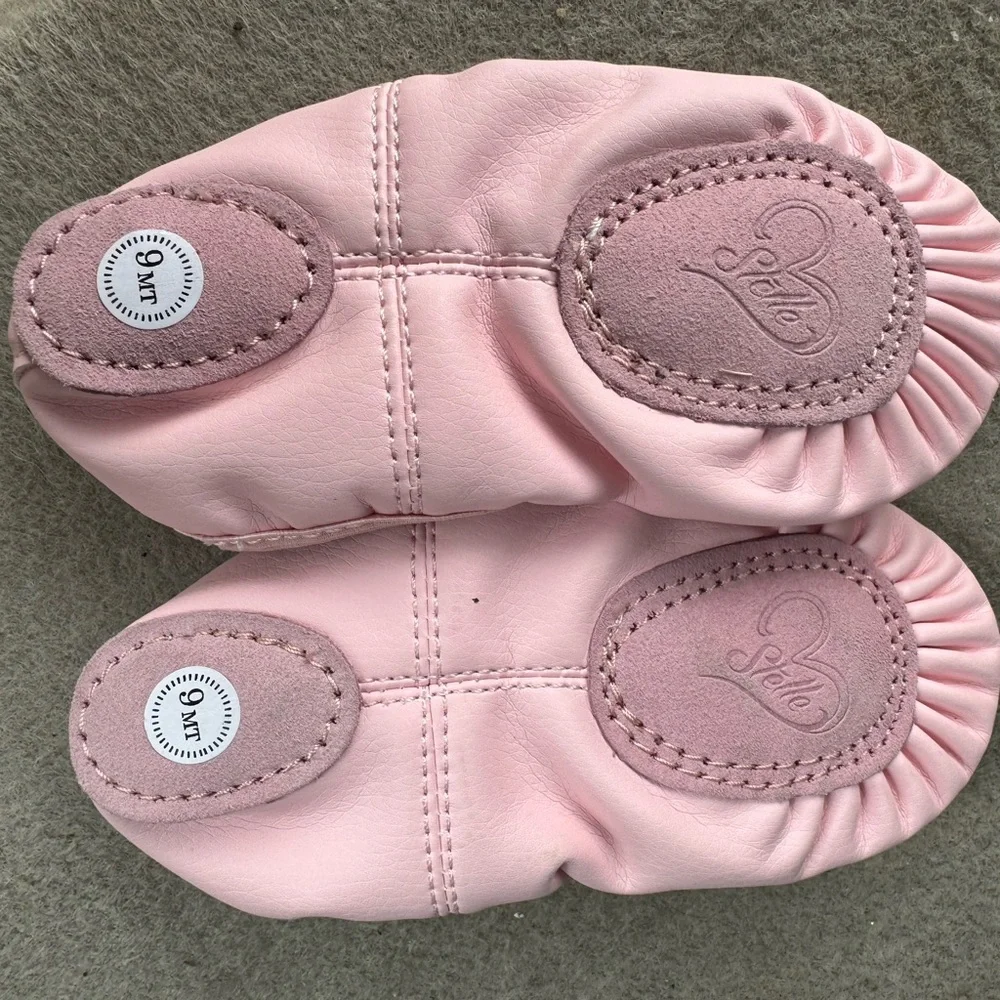 Pink Kids Ballet Slippers with Elastic Straps - Picture 3 of 4